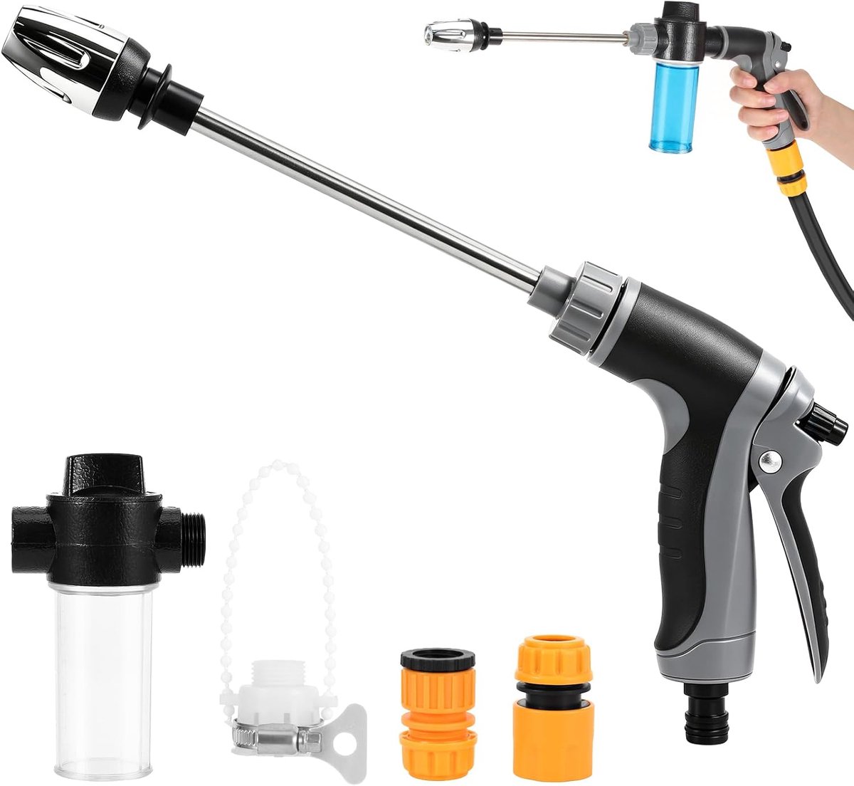 Hogedrukpistool voor tuinslang, powerjet water, waterflits, hogedrukreiniger met accessoires, ideaal voor autowassen - ShopVlot