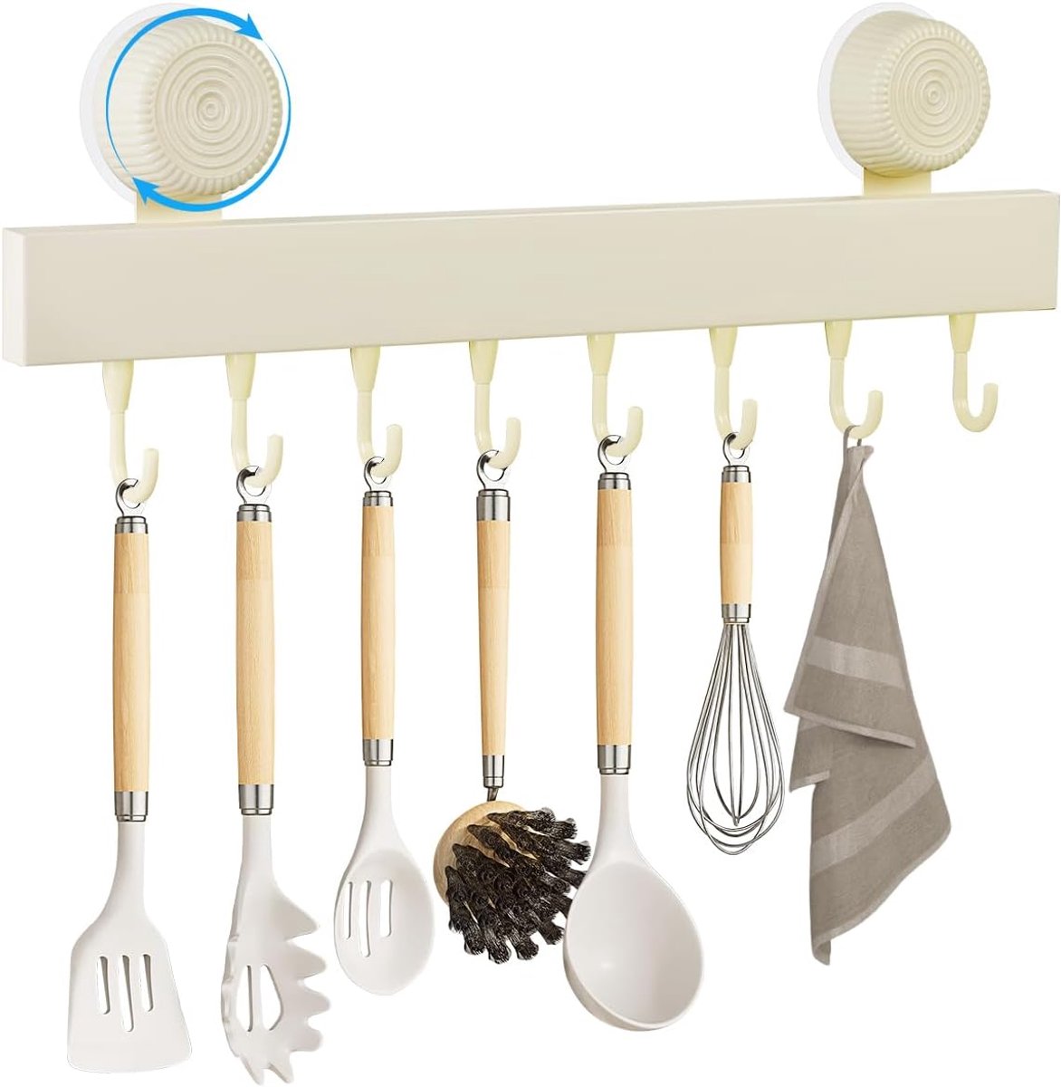 Hook Strip for Kitchen, No Drilling, with 8 Hooks, Kitchen Hooks with Suction Cup, Carbon Steel Kitchen Holder, 20 kg - ShopVlot