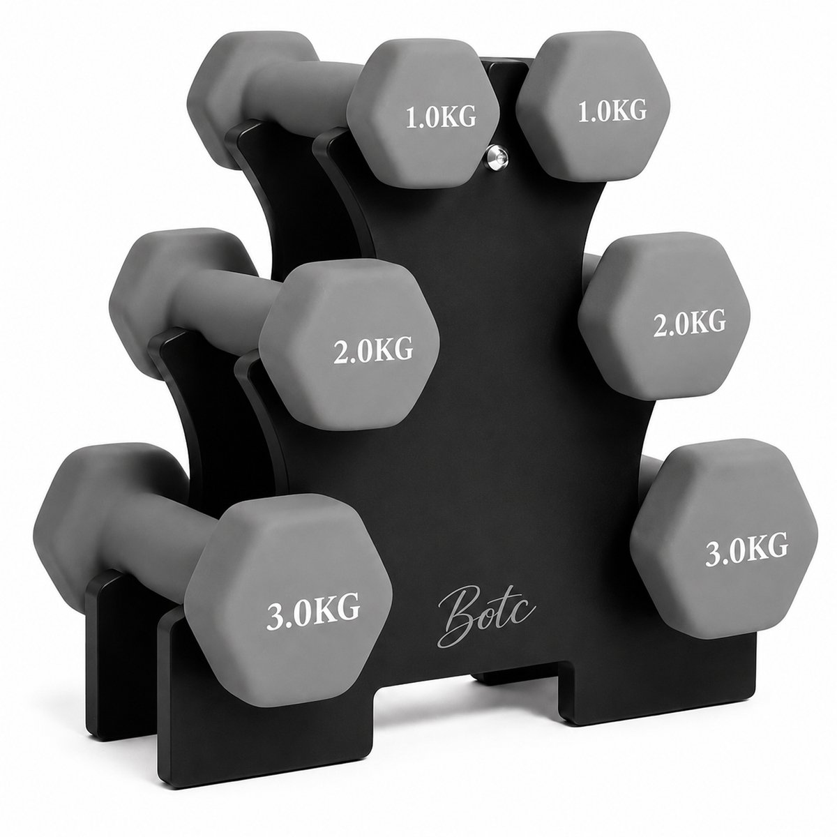 BOTC Dumbbellset - Halterset - Dumbells - Gietijzer - 1/2/3 kg - Grijs