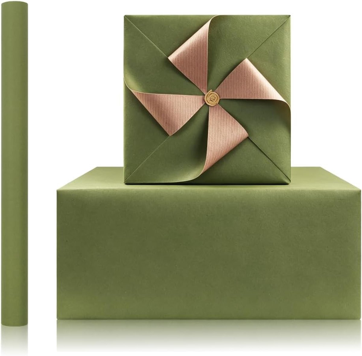 Olijfgroen inpakpapier mini-rol diep saliegroen kraftpapier rustieke verpakkingsbenodigdheden voor geschenkverpakking - ShopVlot