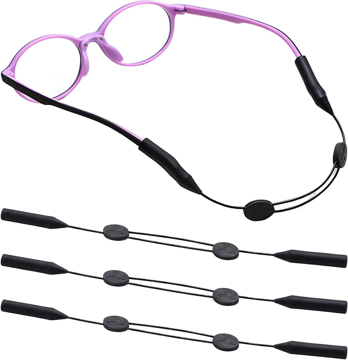 3 stuks brillenkoord, antislip, 35 cm, brillenkoord voor dames en heren, zwart, verstelbare sportbril, voor zonnebril - ShopVlot