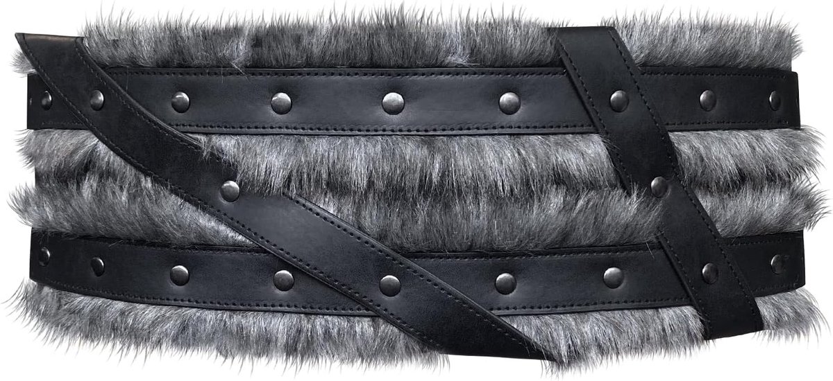 HiiFeuer Nordic Viking Barbarian Wide Belt, Medieval Faux Fur Waist Harness, Vintage Corset Fake Leather Belt for LARP - ShopVlot