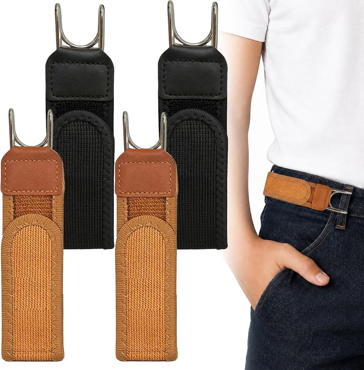 4 stuks riemen zonder gesp, elastische tactische riem met metalen haken, onzichtbare tailleriem voor heren en dames - ShopVlot