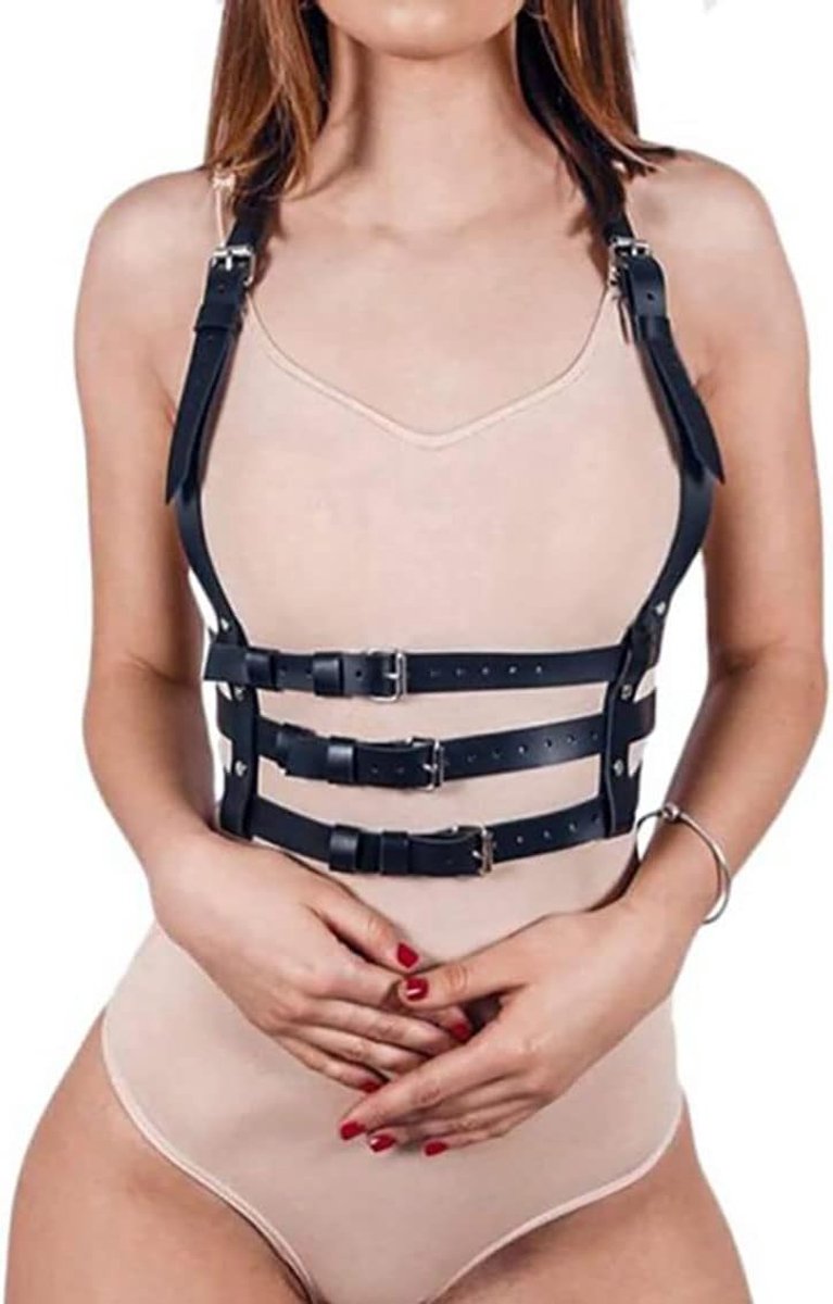 Punk Harness Leather Women's Gothic Chest Chain Body Chain Collar Harness Belt Body Accessories Jewellery for Women - ShopVlot