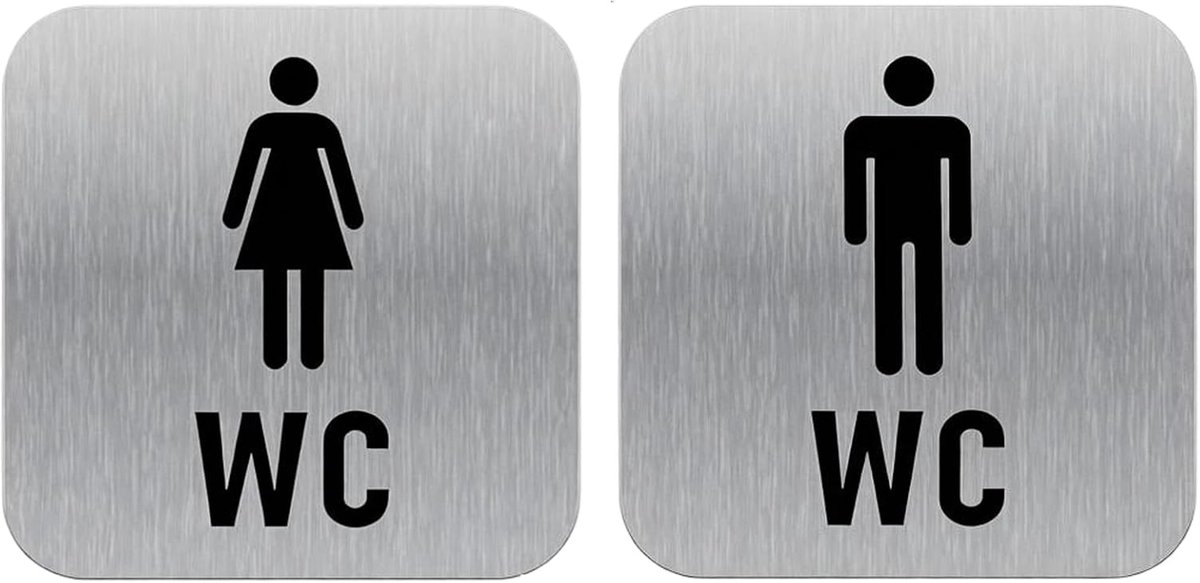 Kluz 2 stuks wc-bordset voor dames en heren, gastentoilet, zilverkleurige metalen look, 12 x 12 cm, vierkant met - ShopVlot