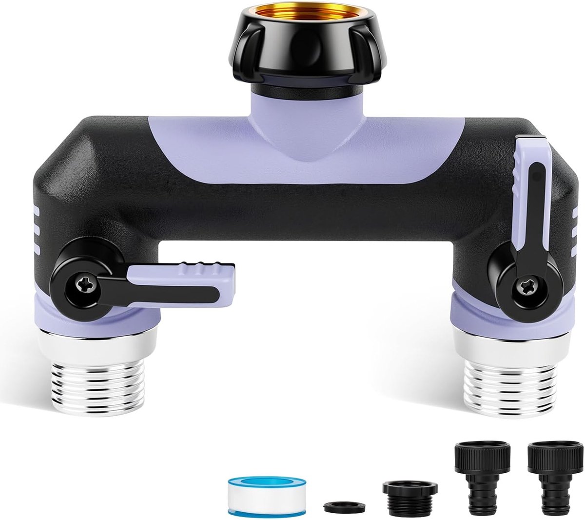 Tesmotor 2-way T-distributor for taps, 2-piece distributor 3/4 inch adapter with ball valve for adjusting and shutting - ShopVlot