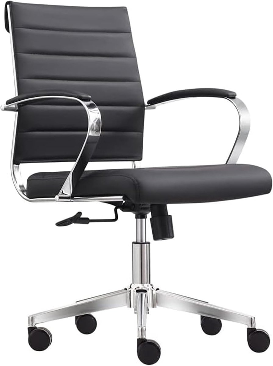 Cádiz Office Chair with Synchronous Tilt Mechanism, Black Faux Leather, Manager Chair for Office or Home Office, Gas - ShopVlot