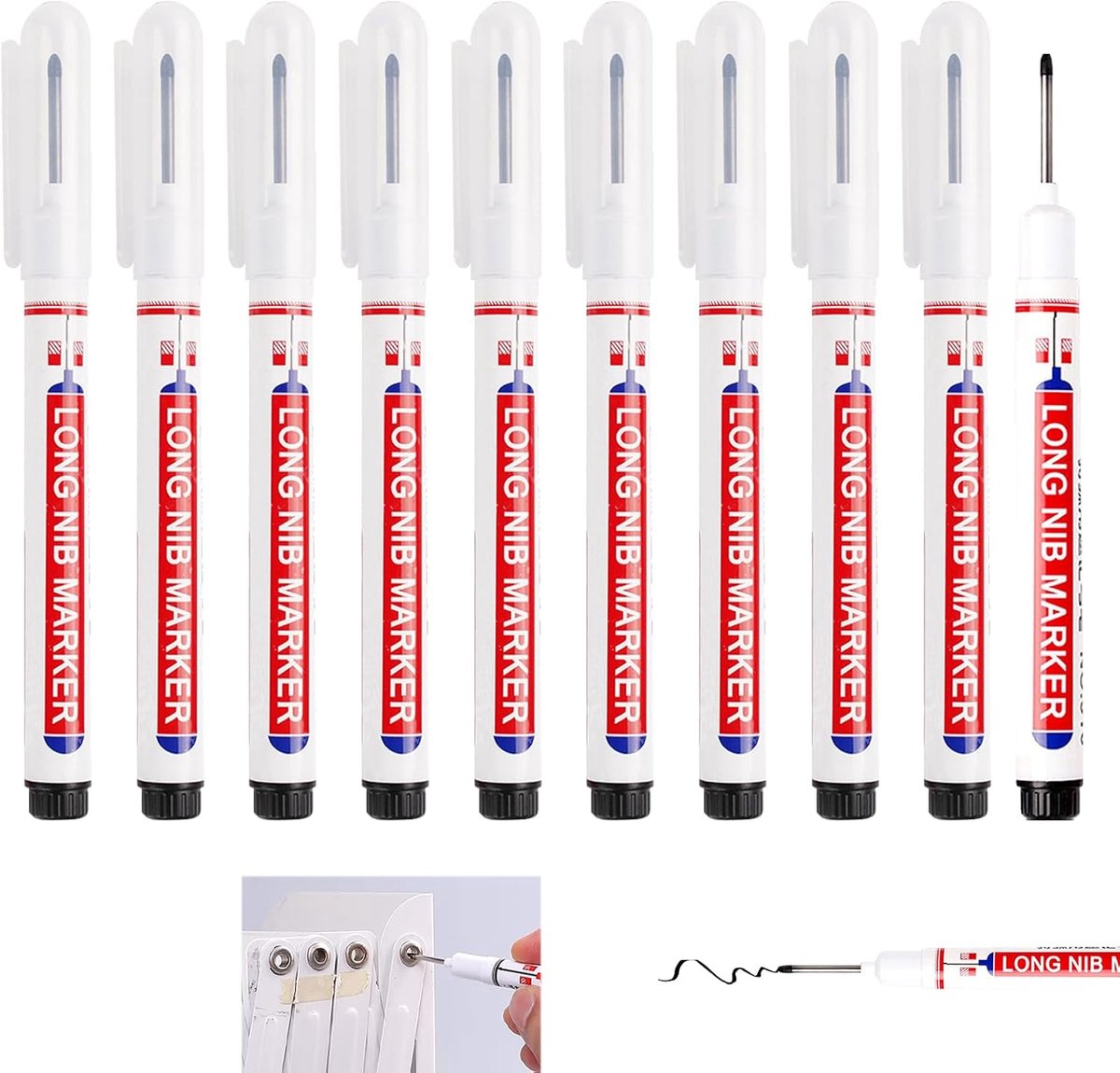 10pcs Deep Hole Highlighters Carpenter Marker 20mm Deep Hole Markers Extra Long Tip Quick Dry Construction Site Marker - ShopVlot
