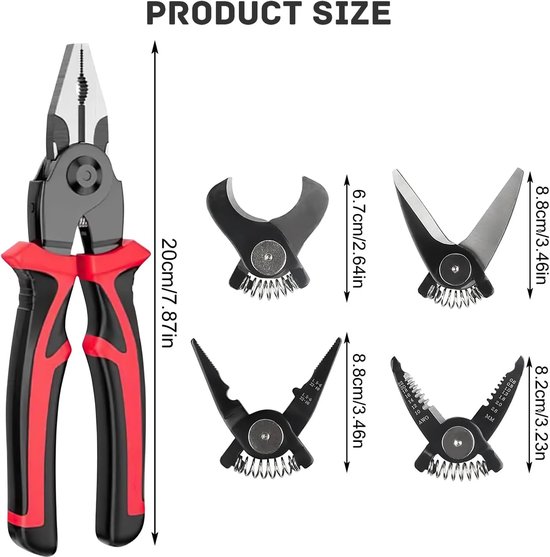 5-in-1 Multi-Purpose Pliers, with 5 Interchangeable Tool Heads Including Wire Cutter, Stripping Pliers, Wire Crimping - ShopVlot — afbeelding 5