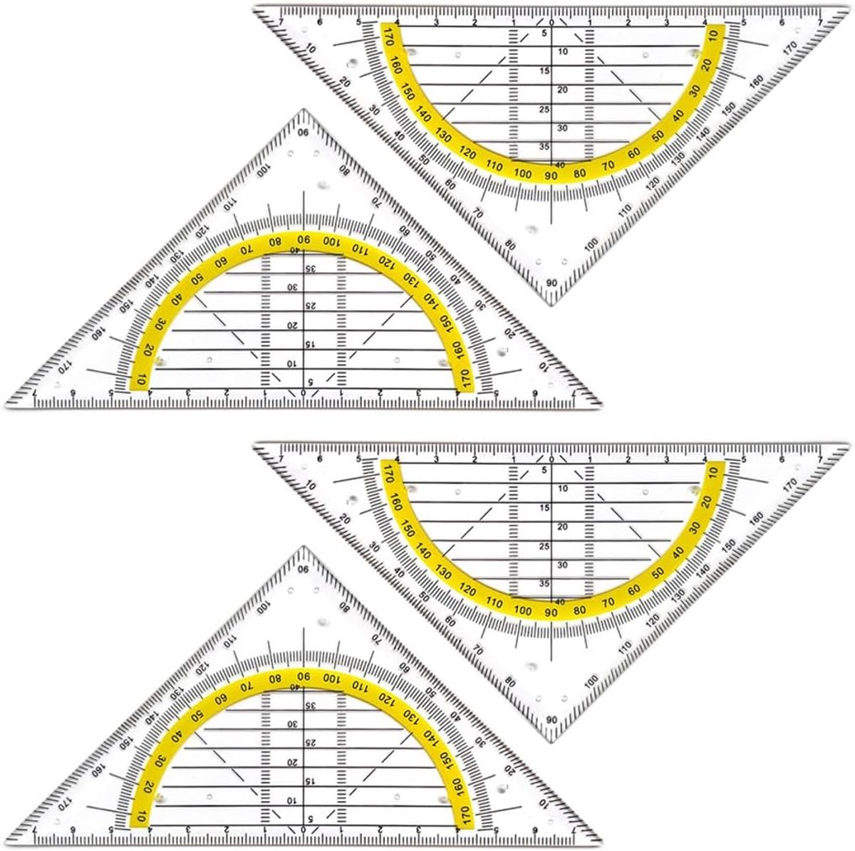 Aristo Hoek, 4 stuks, transparant, geel, geometrische driehoek, kunststof, voor studenten, kantoor, schilderen - ShopVlot