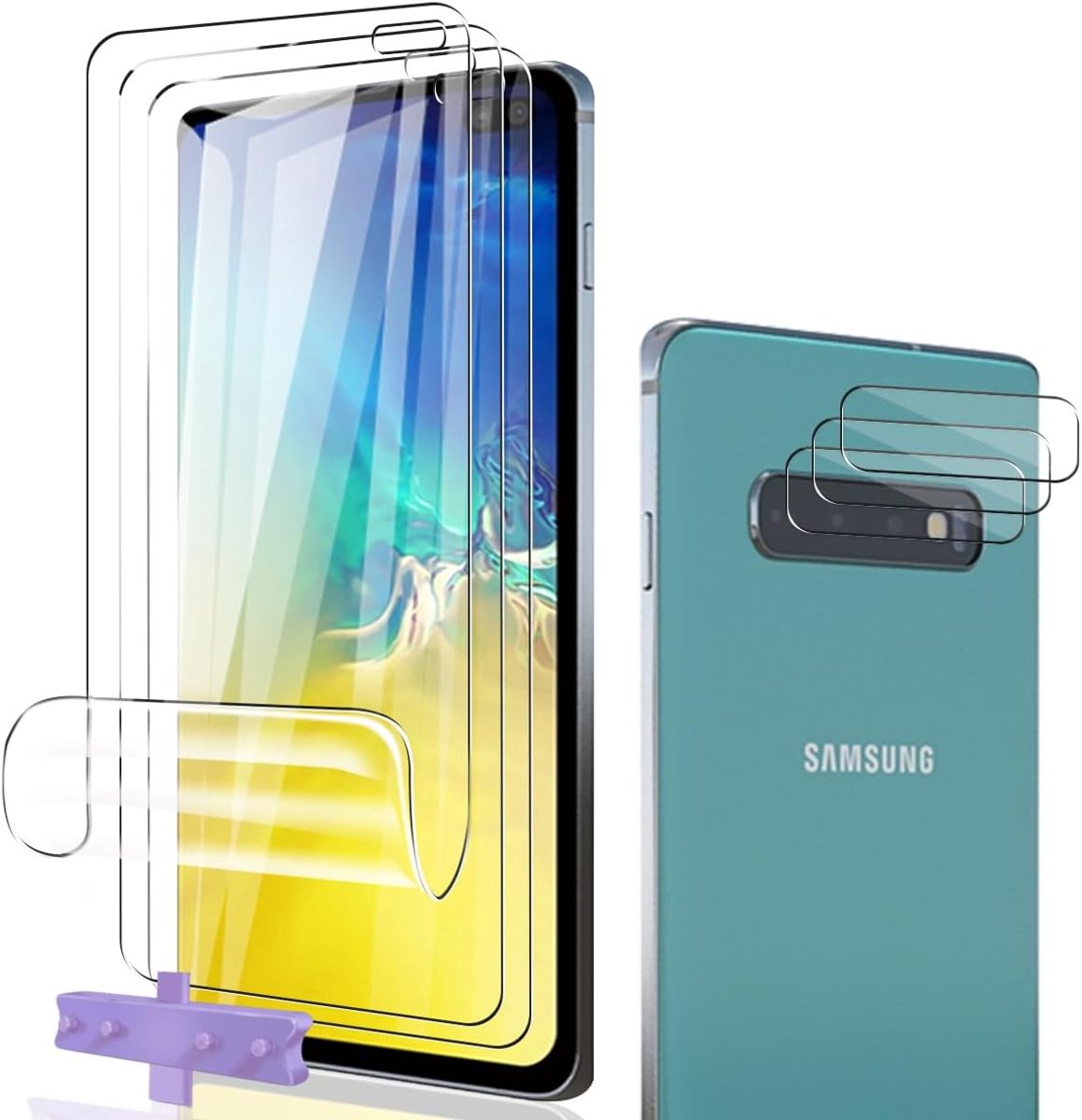Galaxy S10 Plus Screen Protector TPU Film Pack of 3 + Camera Glass, Easy Bubble-free Installation, Anti-Scratch - ShopVlot