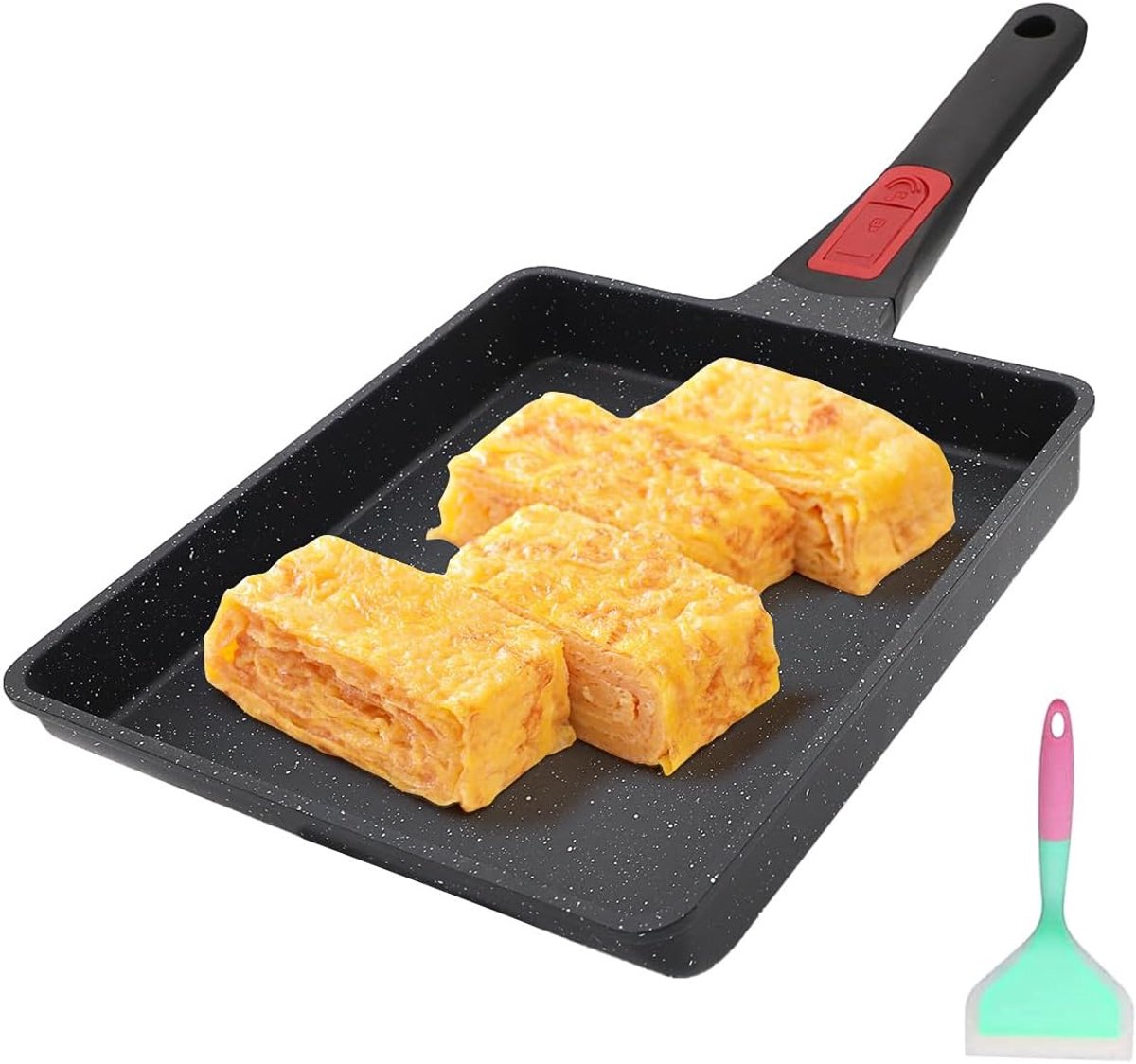 AIKENBBKK Tamagoyaki Large Japanese Omlet Pan, Non-Stick Coating with Removable Handle, 23 x 21 cm, Oven Safe (Black) - ShopVlot