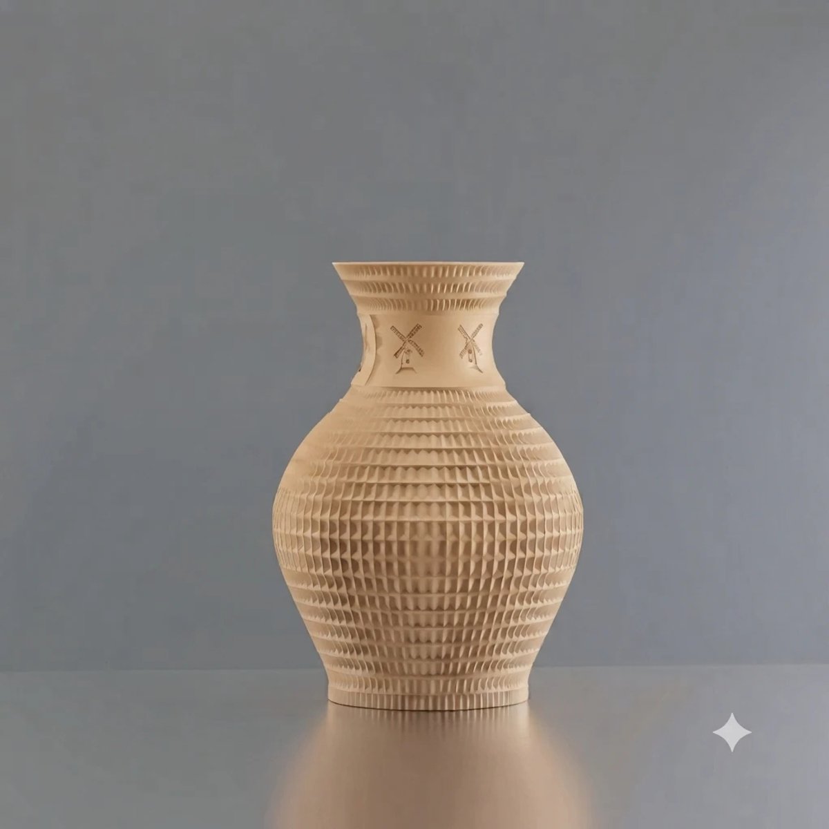 3d-gezellig Athene met molen - Vaas - Waterdicht - Beige - Maat 25 cm - Kunststof - Modern - Bloemenvaas - 100% gerecycled PLA (bioplastic)