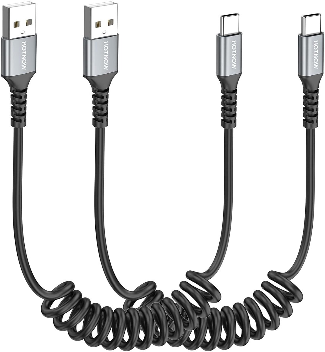 Korte USB-A-naar-USB-C-kabel, 30 cm, 2 stuks, (18 cm tot 30 cm), spiraalvormige USB-C-oplaadkabel voor iPhone - ShopVlot