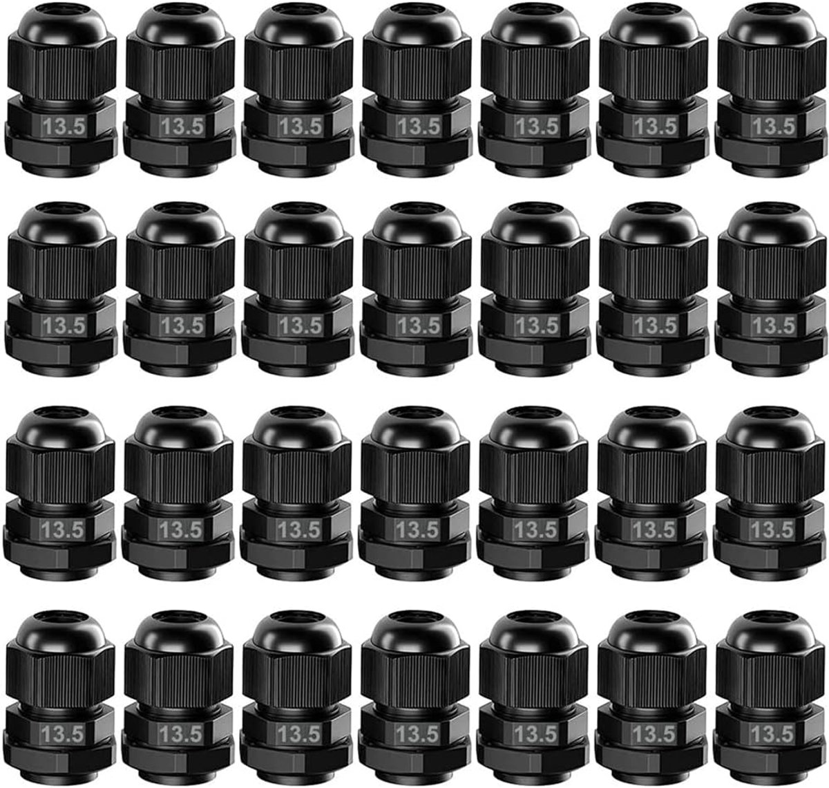 GUUZI 28pcs PG13.5 Cable Gland, IP68 Waterproof Plastic Adjustable 6-12mm Cable Glands Joints with Gaskets (Black) - ShopVlot