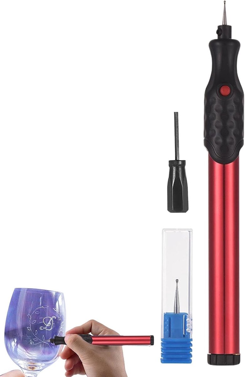 Elektrische graveerpen - Draadloze graveermachine - Items personaliseren - Hoge snelheid motor - 21000 RPM - Rood