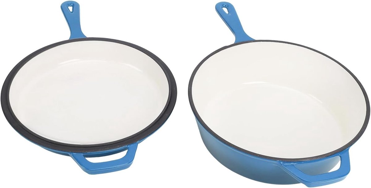 Geëmailleerde Koekenpan Gietijzeren Wok Thuis Koken Gelijkmatige Warmte 26 cm Blauw