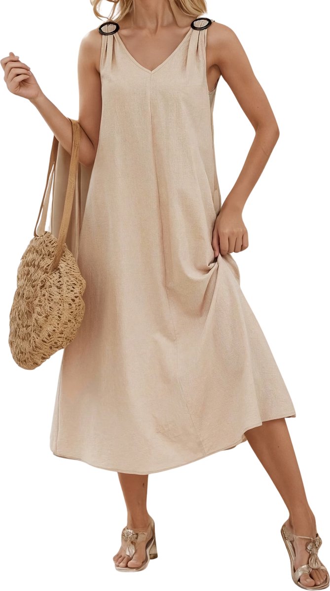 Currero Zomerjurk Dames Zomerjurken Volwassenen Vrouwen Midi Jurk Ibiza Stijl Sundress Dress XL Geelbruin