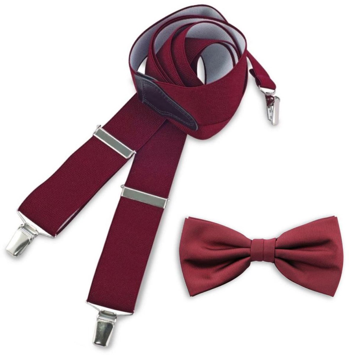 Baxter & Bow - Bretels & Vlinderdas Set Heren Bordeaux – Brede bretels met vlinderdas - bordeauxrood