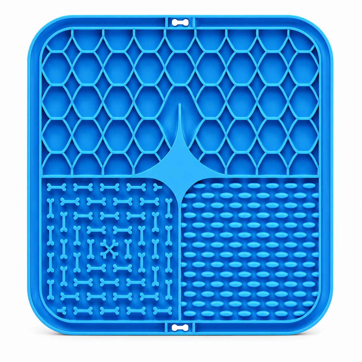 Pretty Paws Likmat Hond & Kat met 69 Zuignappen – Siliconen Slow Feeder – Anti Schrok Voermat – Lick Mat – Vaatwasserbestendig – Blauw 15,5 x 15,5 cm
