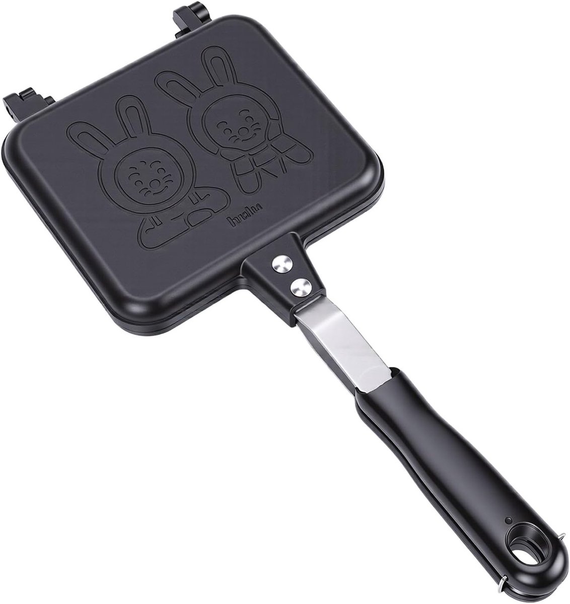Sandwichmaker Panini - Dubbelzijdig Grill - Leuke Maaltijden Maken - Konijn Patroon - 15.5x35.5 cm - Zwart