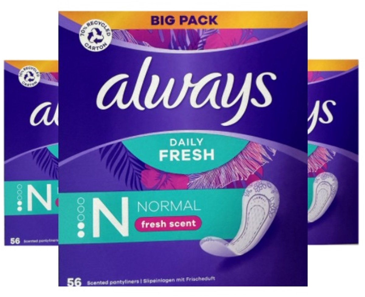 Always - Daily Fresh Scent Inlegkruisjes - Normal - Voordeelverpakking 3x 56 stuks