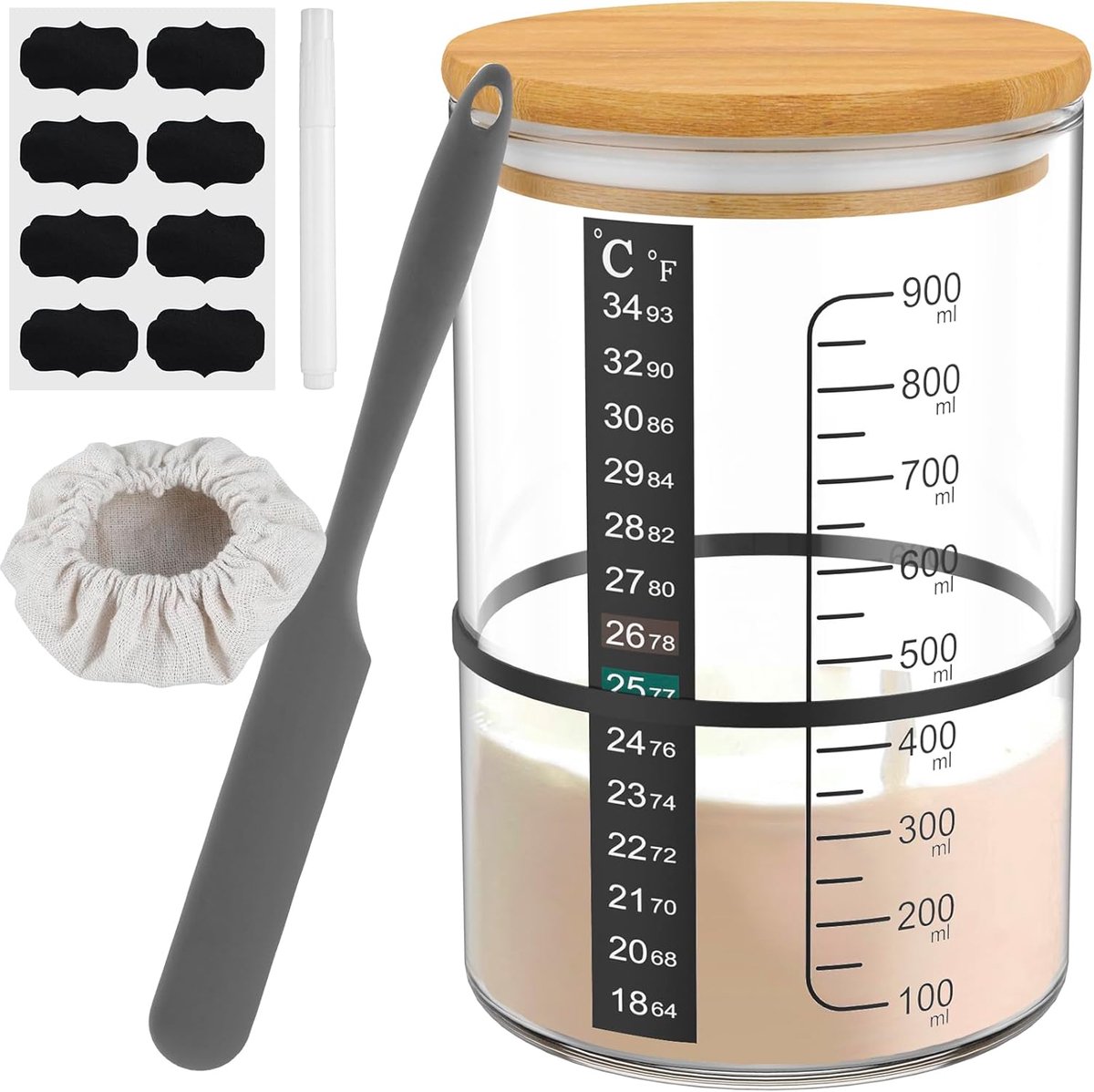 Starter Pot - Glazen Pot - Zelf Brood Bakken - Inclusief Hulpmiddelen - 900ml - Transparant