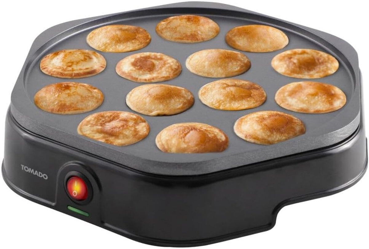 Elektrische Poffertjespan - Zwart - Bakt 14 Poffertjes Tegelijk - Antiaanbaklaag - Voor Feestjes en Ontbijt