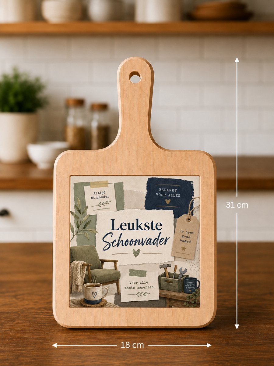 Kaasplank Leukste Schoonvader – 18 x 31 cm – Houten Serveerplank met Tegel – Cadeau voor Schoonvader