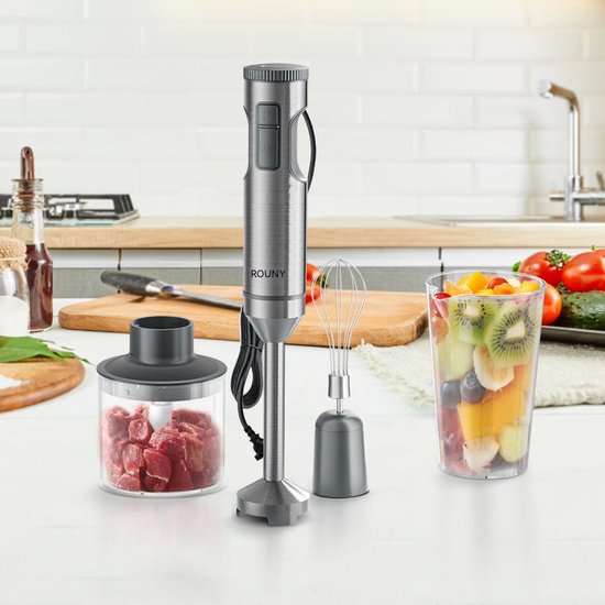 ROUNY Staafmixer 1000W - 4-in-1 Set - 700ml + 500ml Bekers - 4 Opzetstukken - RVS 304 Mes - Kinderveilig van ROUNY — afbeelding 2