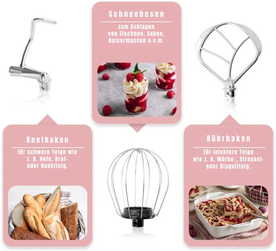 QIN® Mixer met mengkom - Mixer - Mixer met mengkom keukenmachine - Roze - 21cm x 35cm x 32cm van Qin — afbeelding 3