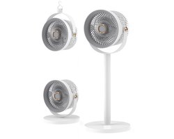 KZQ Statiefventilator - Ventilator Staand - Herlaadbaar - 5 Windsnelheden - 4 Verstelbare Hoogtes - Voor Thuis En Kantoor - Grijs