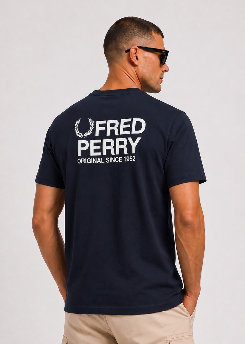 Fred Perry Back print fred perry text t-shirt Blauw