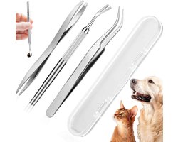 Tekentang - 3 stuks - Tekenhaakjes - RVS Tekentang, Tekenpincet en Tekenkaart - Tekenverwijderaar Voor Hond, Kat, Paard en Mens