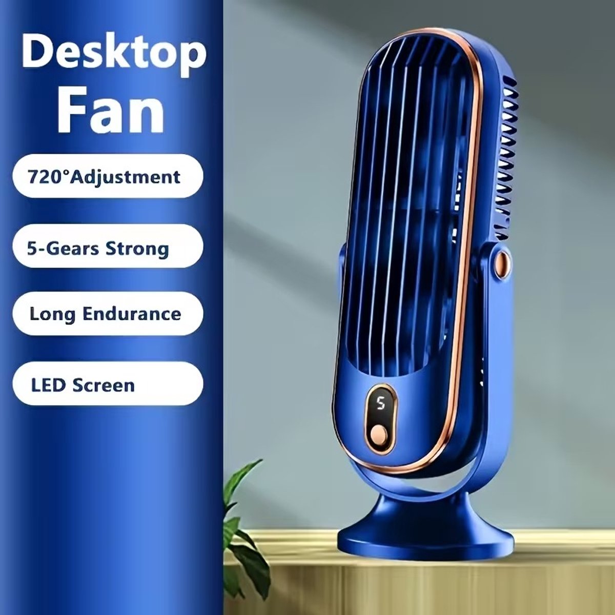 Draagbare Airconditioner en Koeler - Blauw - 5 Snelheden - 720° Surround Koelventilator - Ultrastille USB Bureauventilator - Geschikt voor Thuis, Kantoor, Slaapkamer, Reizen, Kamperen, Camper, Buiten