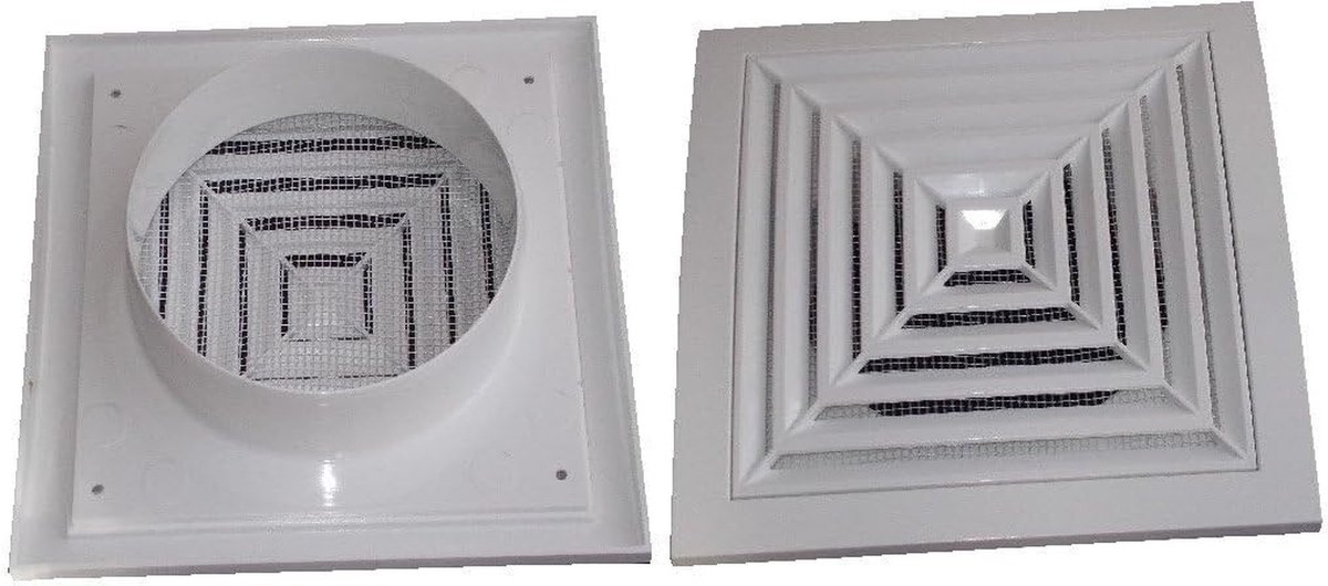 Ventilatie Grill - Rooster Afdekking - Luchtstroom Reguleren - Kunststof Constructie - 190x190mm - Wit