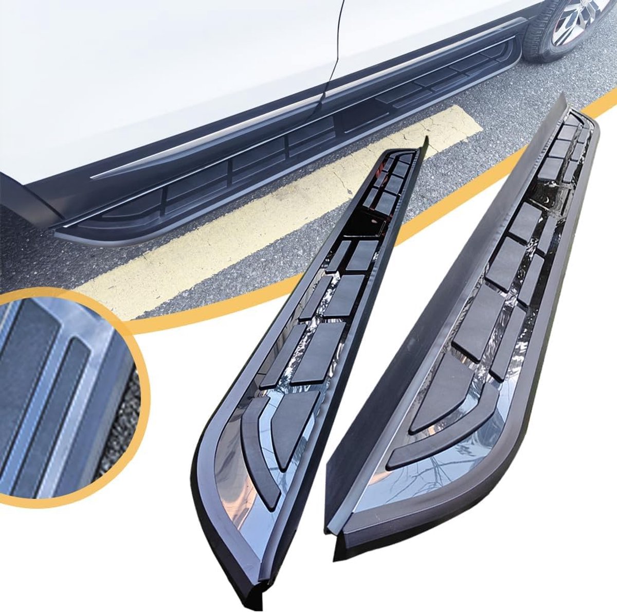 Treeplank Set - Side Step Padel - Veilig Instappen - Hoge Kwaliteit Aluminium - 2 Stuks - Zwart