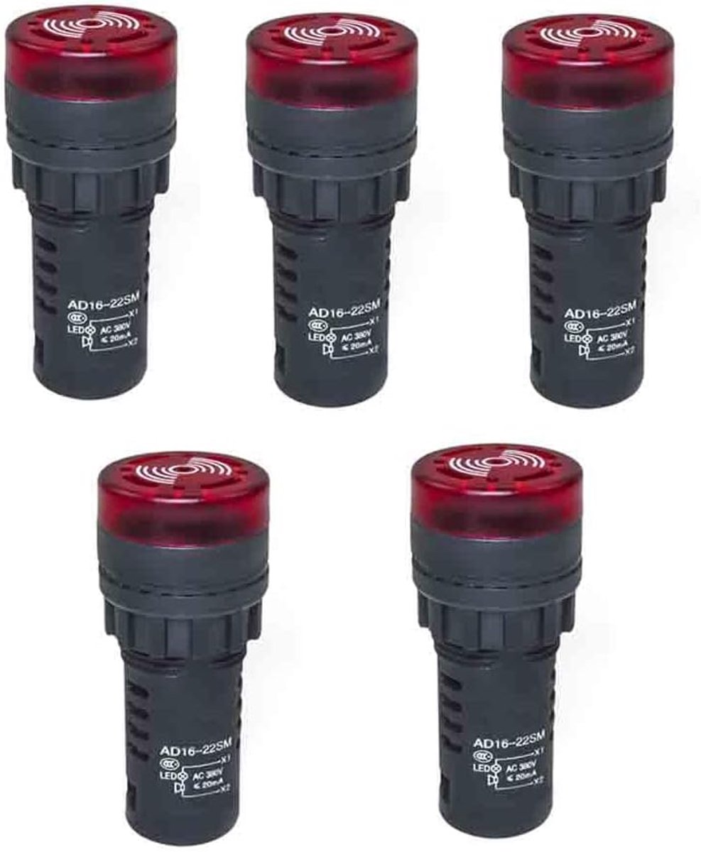 Alarm Buzzer - Signaal Indicator - Waarschuwing Melding - Geluid en Licht - 5 Stuks - Rood