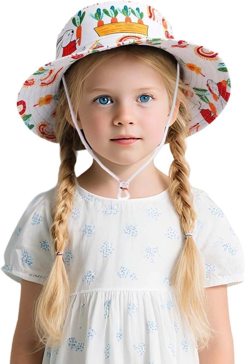 Zonnehoed Meisjes - Peuter Vissershoed - Zomerse Bescherming - Leuke Opdruk - 1-8 Jaar - Multicolor