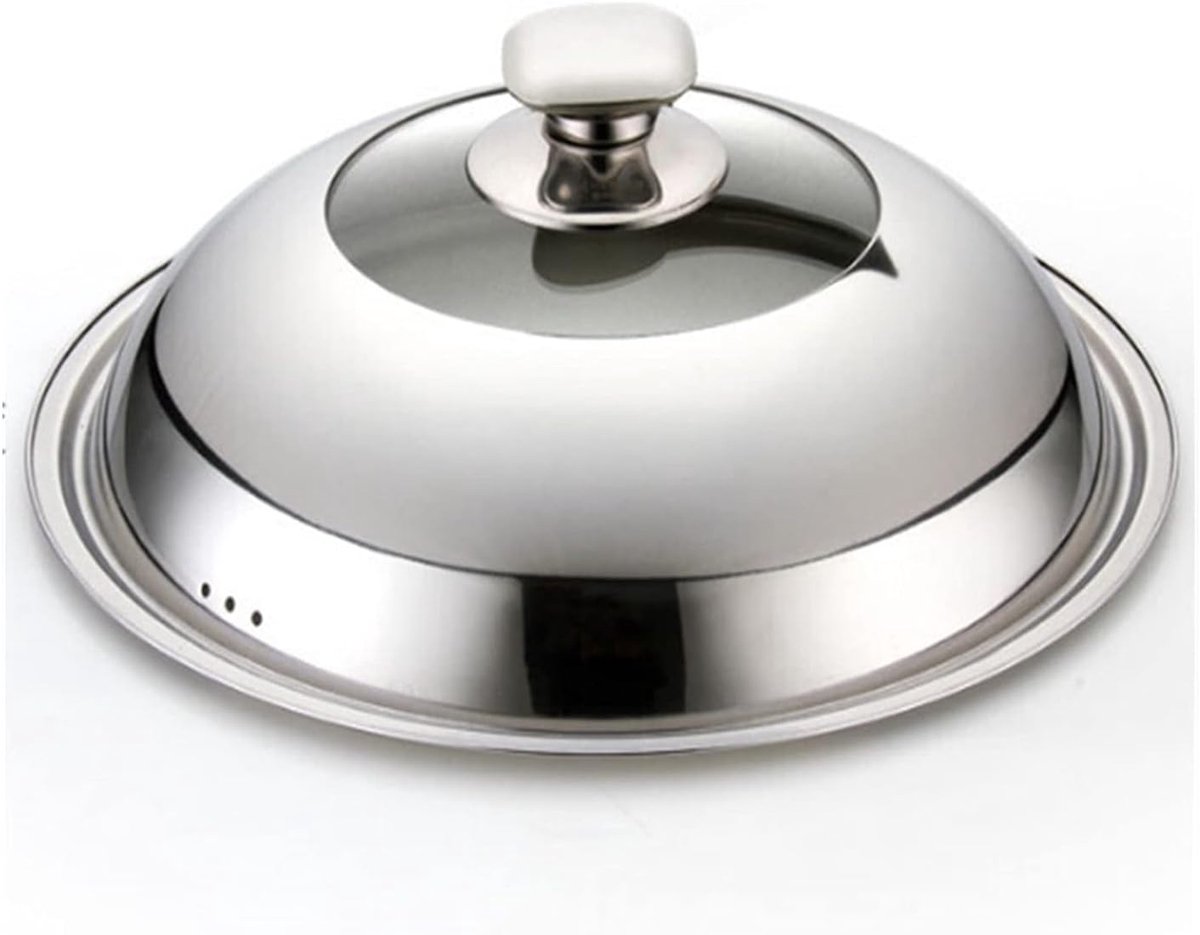 Universele Pan Deksel Wok Deksel Vervanging Koken en Stoven Met Stoomventiel 36 cm Zilver
