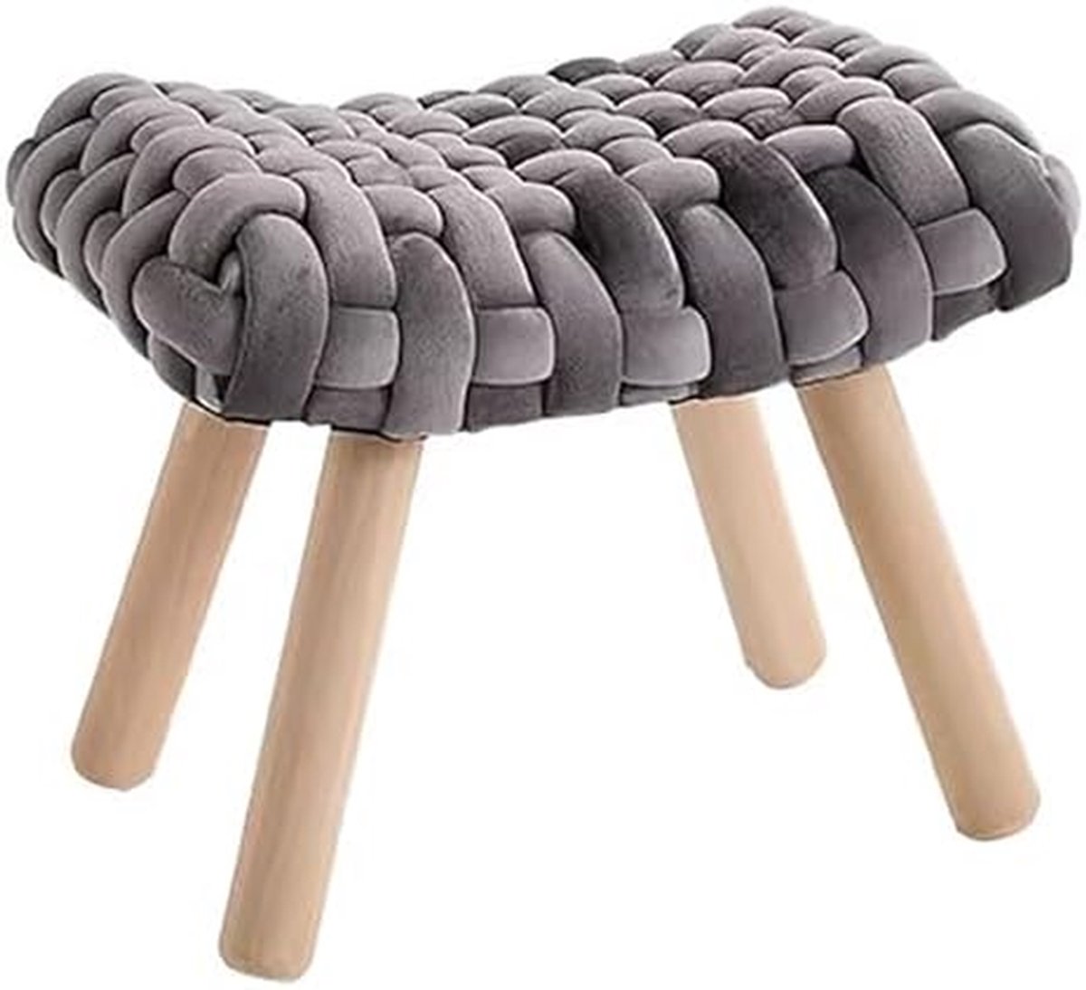 Compacte Kruk - Voetenbankje Fluweel - Woonkamer Decoratie - Poten Massief Hout - 50 x 38 cm - Houtkleur