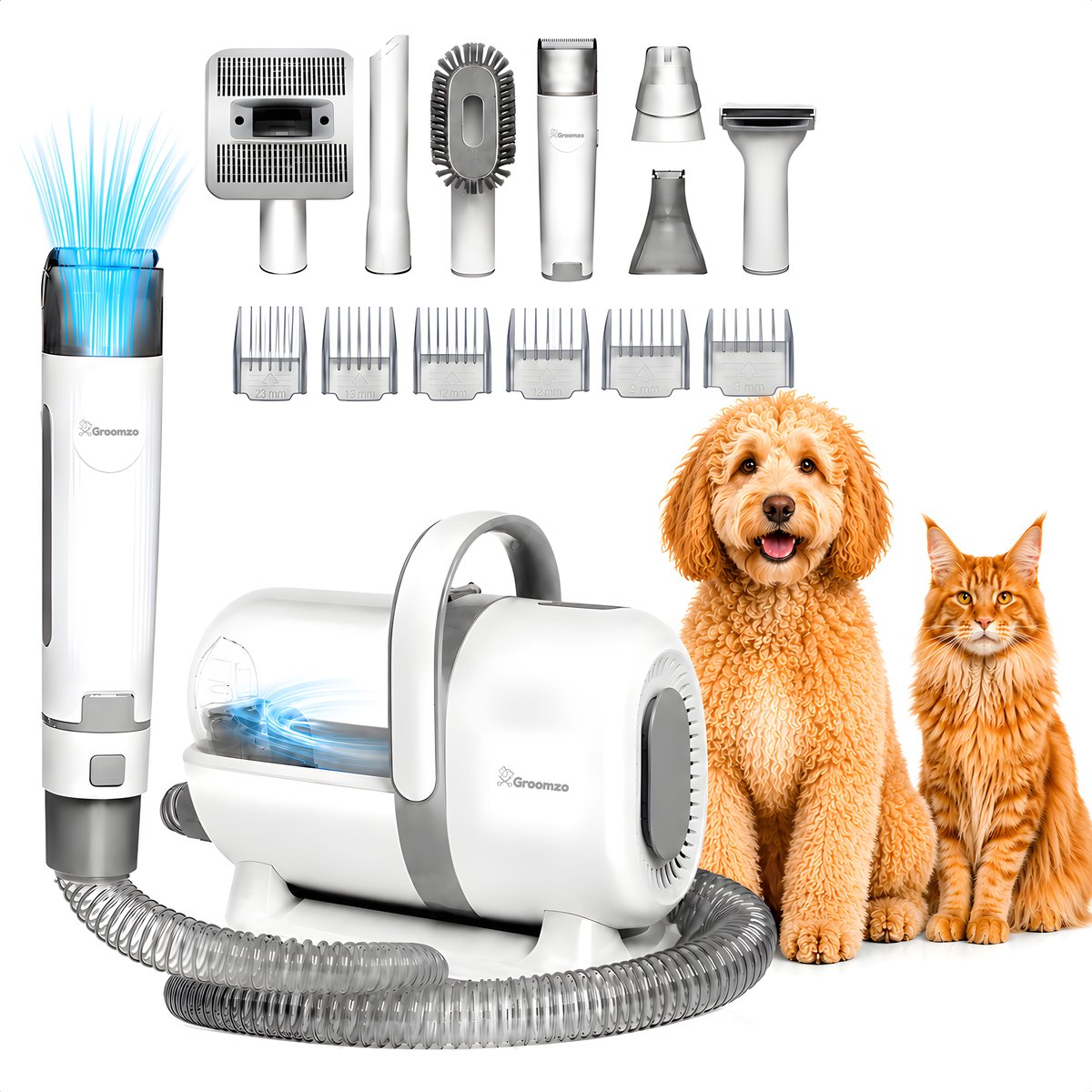 Bol.com Hondentondeuse Met Stofzuiger - 20-Delig - 1,5L Opvangbak - Hondentrimmer Tondeuse - Honden Tondeuse - Honden Trimset - ... aanbieding