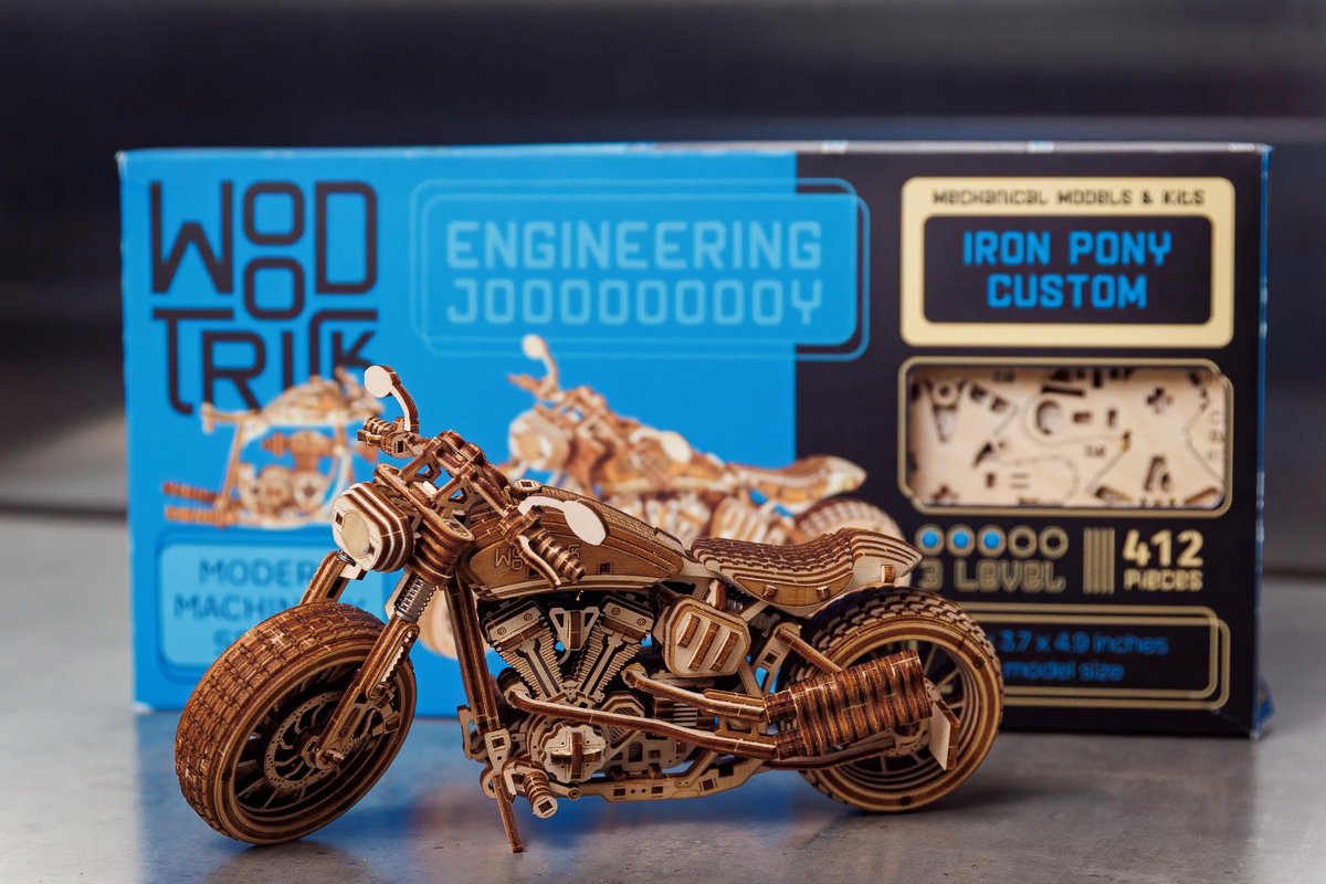 Wood Trick - Modelbouw 3D houten puzzel - Motorfiets - Iron Pony Custom (WDTK107) - 412 stuks - Geen lijm noch verf nodig!