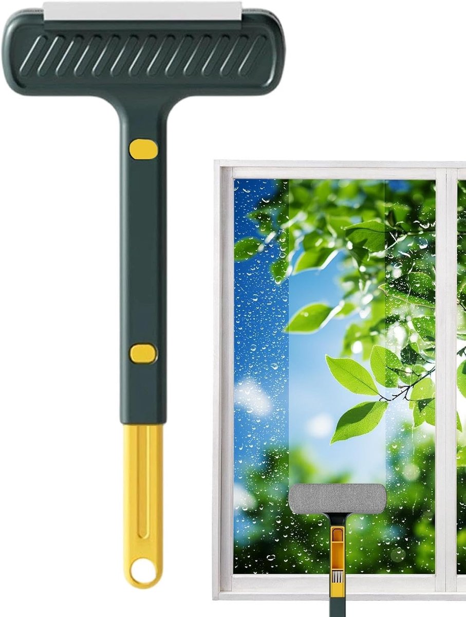 Raamscherm reiniger - Raamwisser Schermborstel - Glas en Schermen Reinigen - 2-in-1 Borstel en Rakel - Uitschuifbaar - Groen