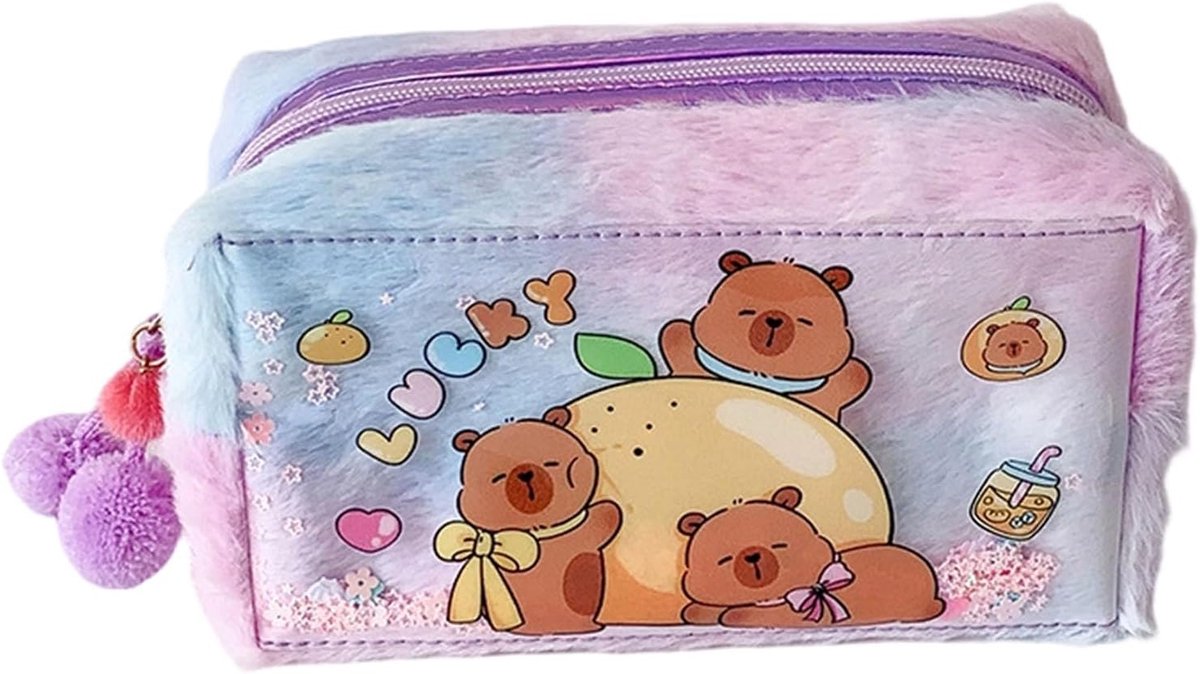 Pluche Dierlijke Etui - Pennenzakje Organizer - Spullen Opbergen - Zachte Harige Textuur - 20 x 9 x 10.7 cm