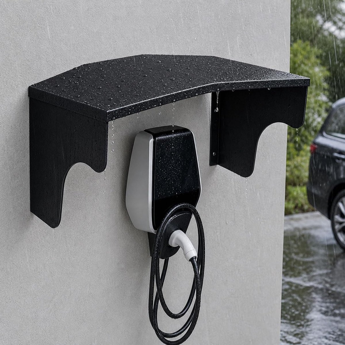 Beschermdak Laadstation - Laadpunt Overkapping - Bescherming Laadpunt - Roest- en Corrosiebestendig - 43-65x26-60x25-50cm - Grijs