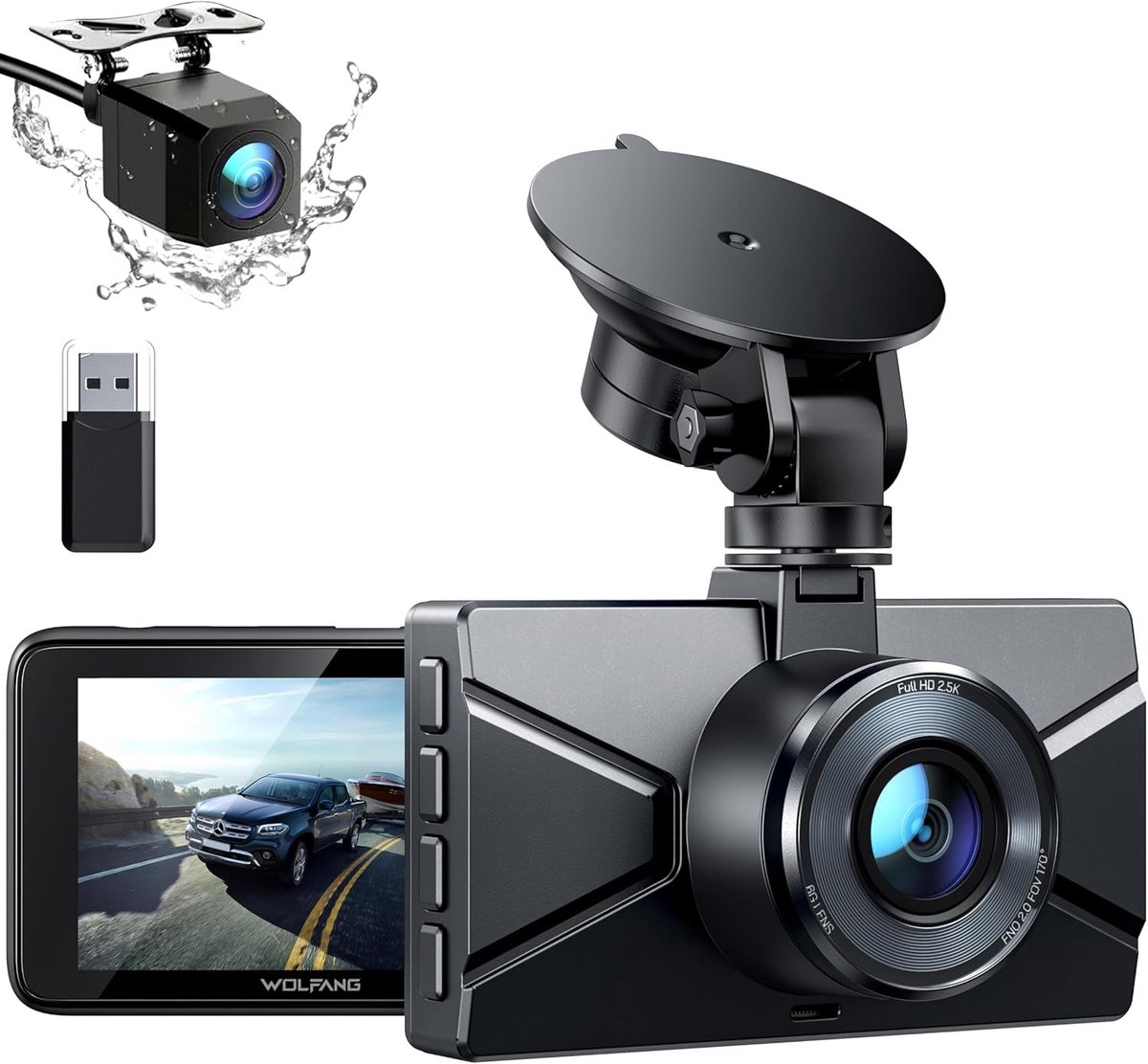 Dash Cam - 2.5K Resolutie - Voor- en Achtercamera - Nachtzicht - Voor Auto's