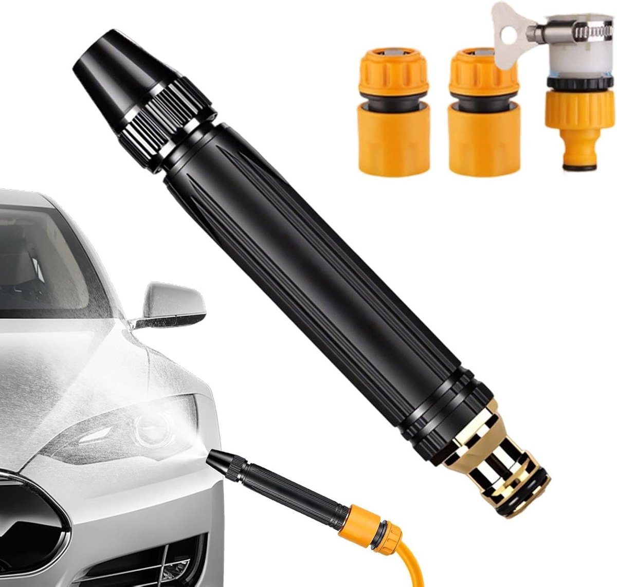 Hogedruk Sproeikop - Waterslang Mondstuk - Auto Tuin Wassen - Verstelbare Sproeimodi - 164 cm Lengte - Zwart