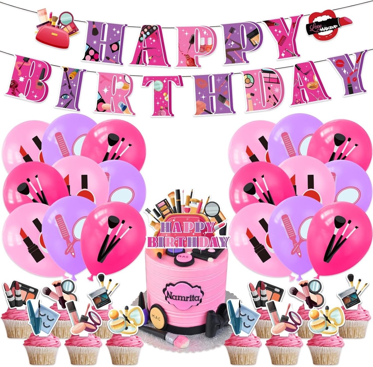 Make-up Feestset - Verjaardagsdecoratie - Meisjesfeest Vieren - Compleet Thema Pakket - 10 x 10 x 2 cm