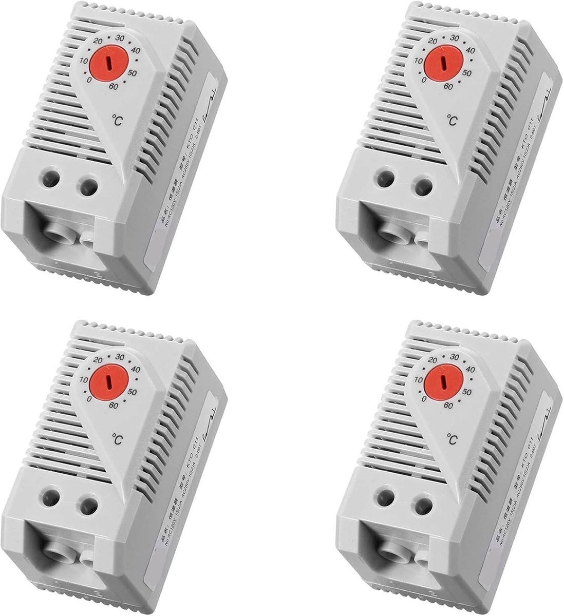 Mechanische thermostaat - Temperatuurregelaar - Verwarming regelen - Instelbaar 0-60 graden - 4 stuks - Rood
